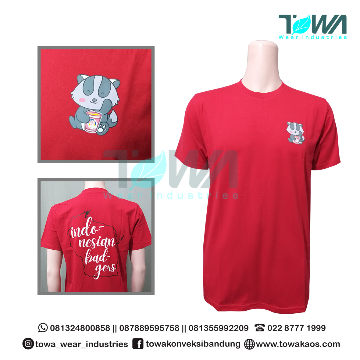 Baju Kaos Oblong Baju Event Indonesia Cotton Combed Merah