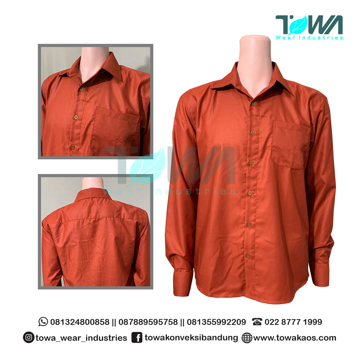 Kemeja Polos Bahan Katun Toyobo Premium Terracota