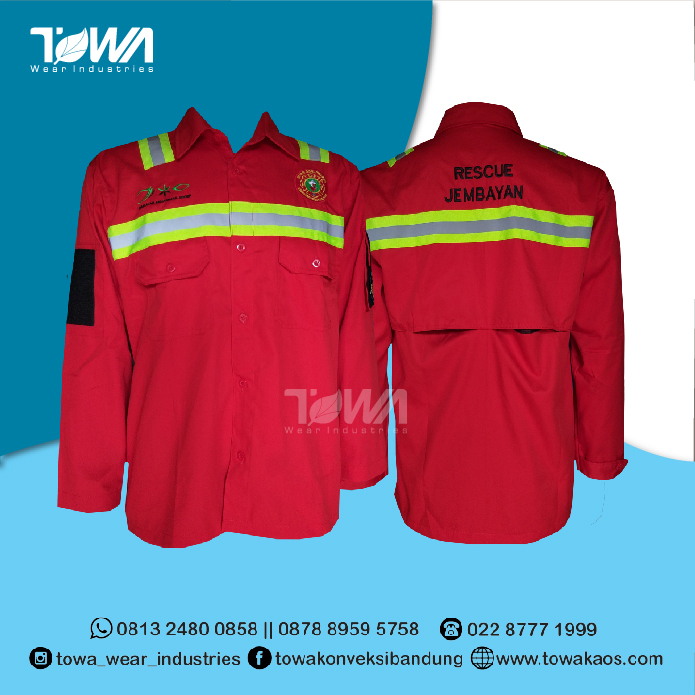 Baju Kemeja Rescue Jembayan Merah Cabai Lengan Panjang