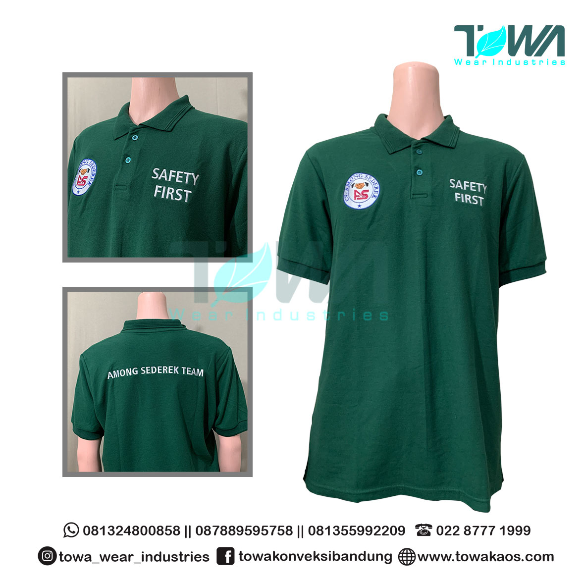 Poloshirt Kaos Kerah Bahan Lacoste CVC Pique Hijau Botol CV. Among Sederek
