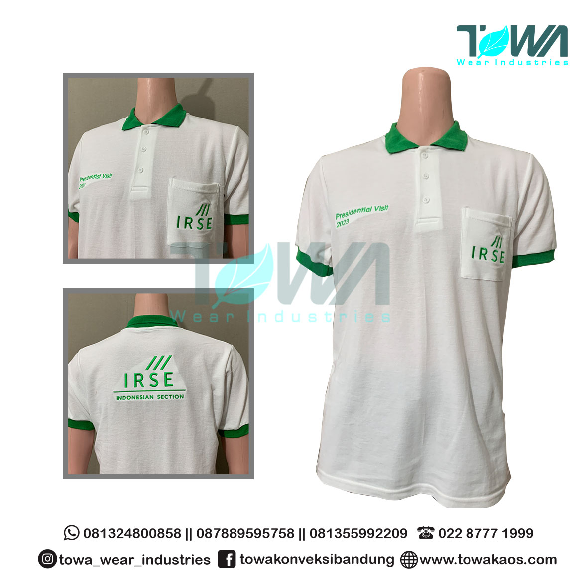Poloshirt Kaos Kerah Bahan Lacoste CVC Pique Putih Hijau IRSE