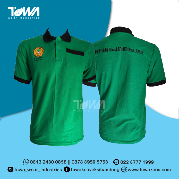 Baju Seragam Poloshirt Kombinasi Bahan Lacoste Hijau Fuji