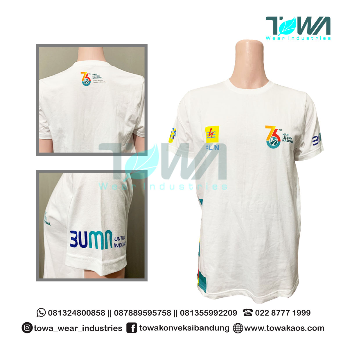 Baju Kaos Baju Event Hari Listrik Nasional PLN Putih combed 24s Sablon
