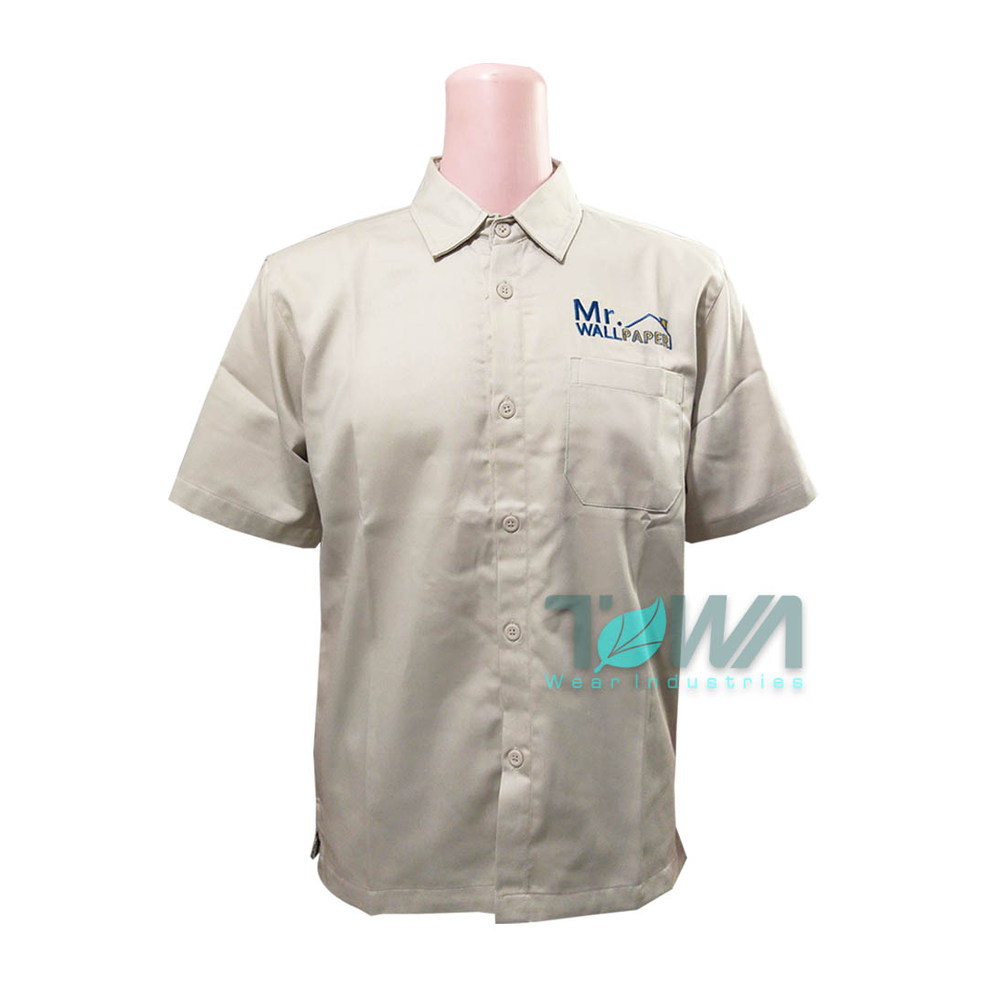 Seragam Kemeja Kerja Kantor Perusahaan Lengan Pendek Bahan Japan Drill Custom Bordir Logo